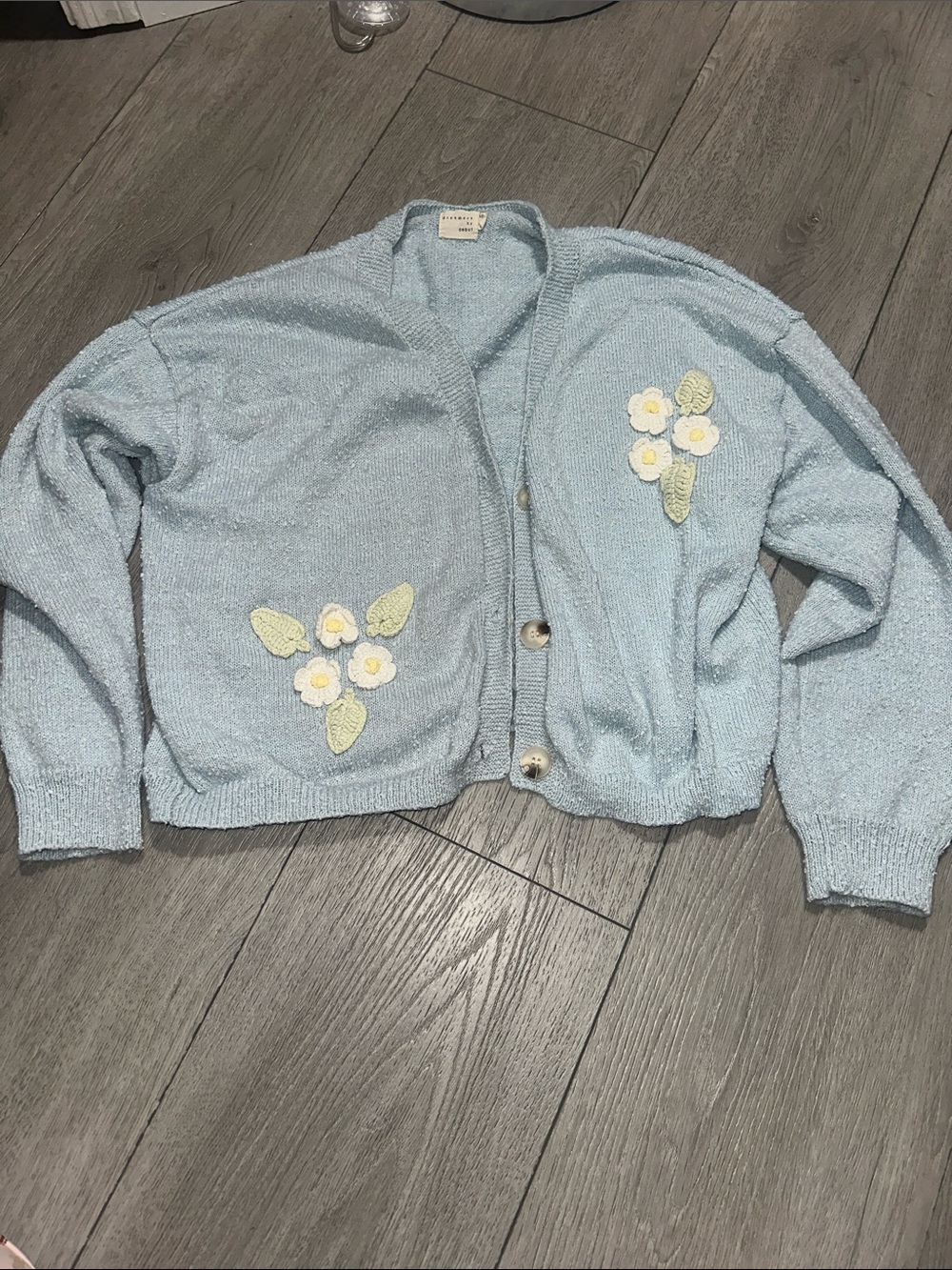 Dreamers by debut Light Blue Floral Appliqué Cardigan size M/L